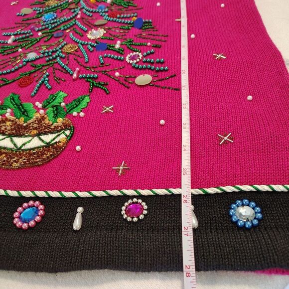 Vtg BP Design Christmas Tree Sweater Embellished Beaded Flashy Colorful Large - Picture 11 of 11